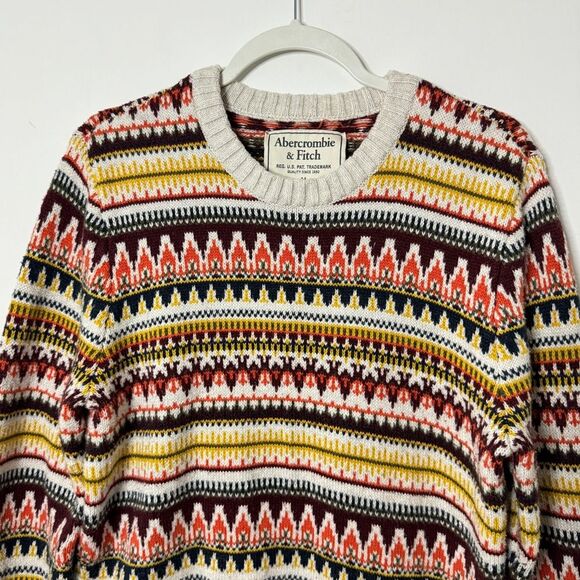 Abercrombie & Fitch Sweater Fair Isle Mens Medium Fall Ugly Christmas Knit Cozy - Picture 4 of 8